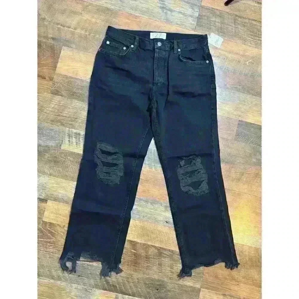 NWT We The‎ Free People Maggie Mid Rise Straight Jeans Black Onyx Size 27 - Picture 3 of 16